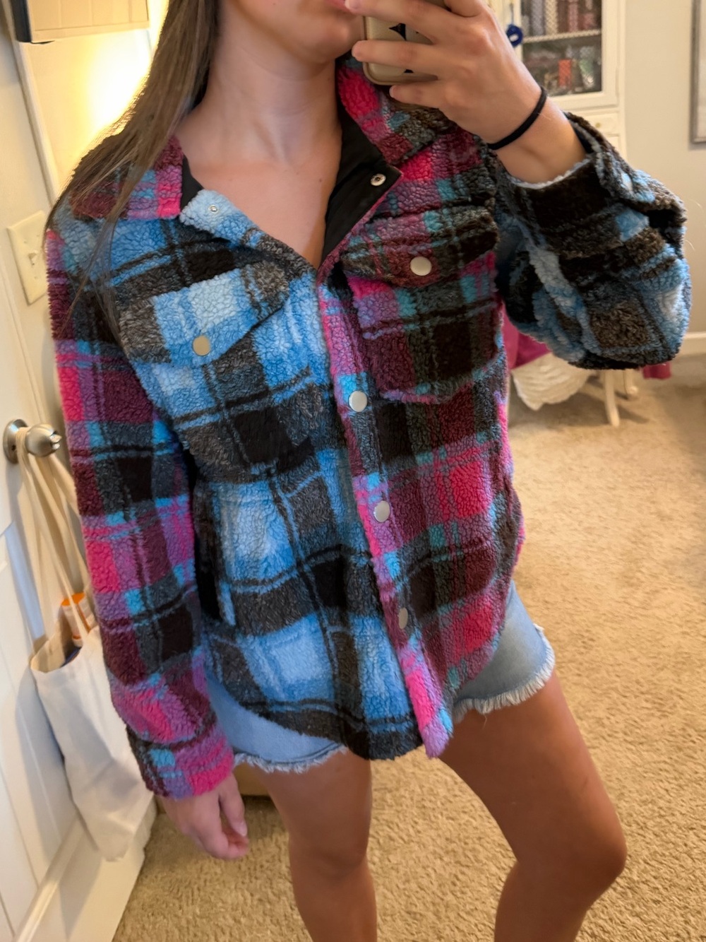 Shop Talulah Plaid Shacket Jacket - Pink & Blue